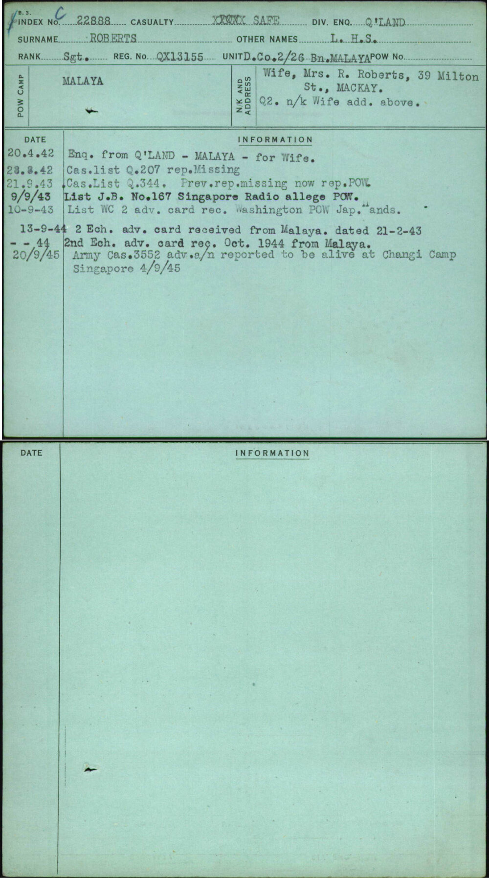 Roberts, L H S, QX13155