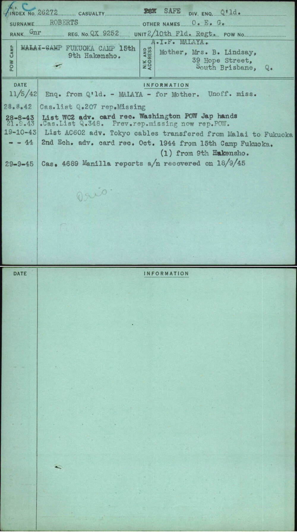 Roberts, O E G, QX9252