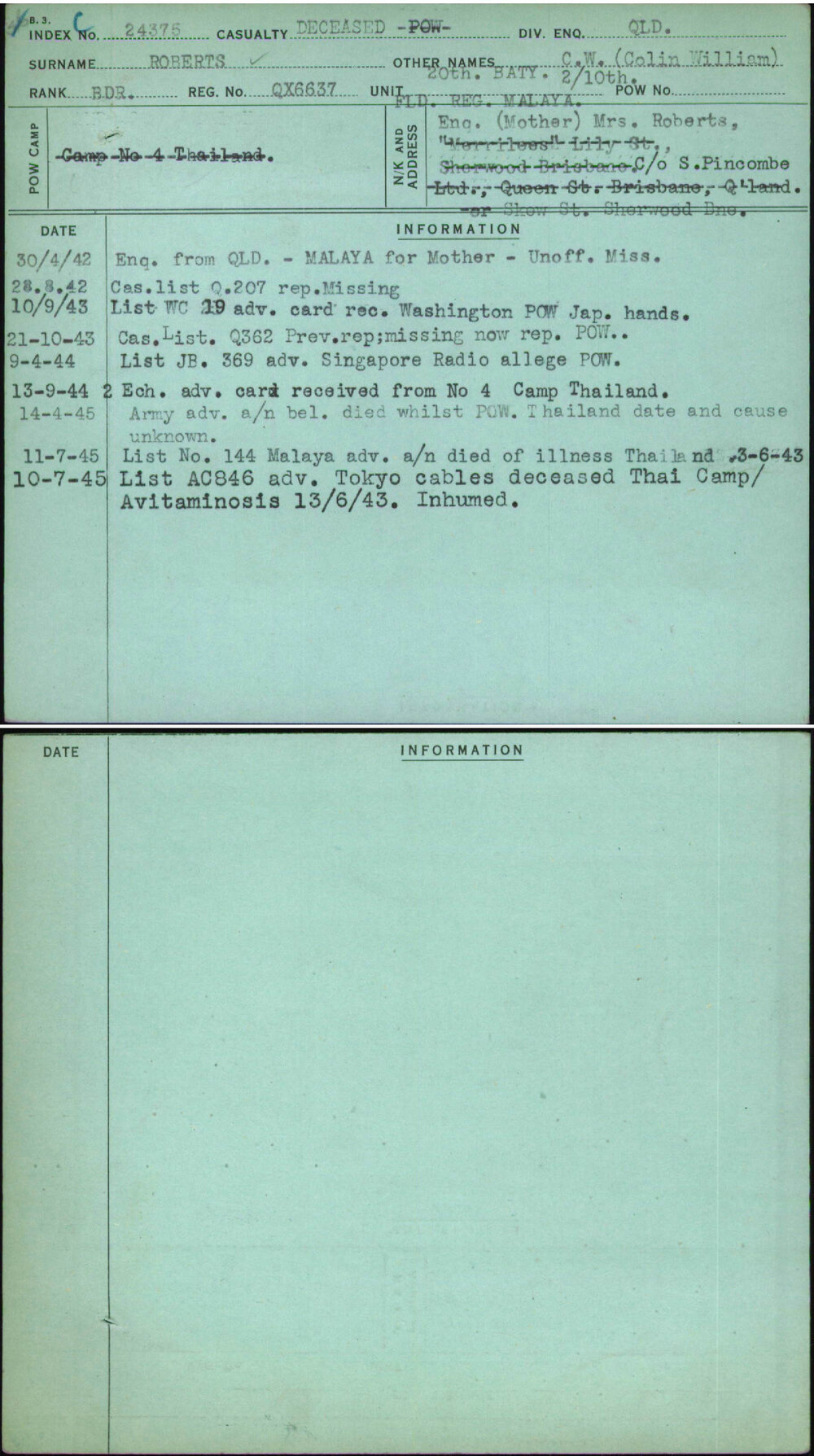 Roberts, C W (Colin William), QX6637