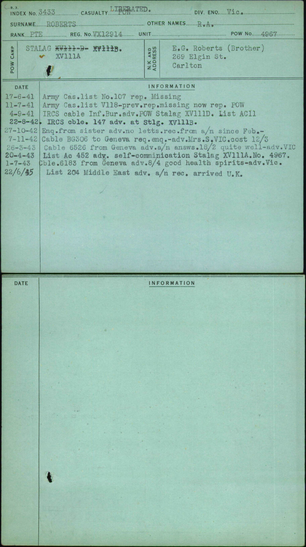 Roberts, R A, VX12914