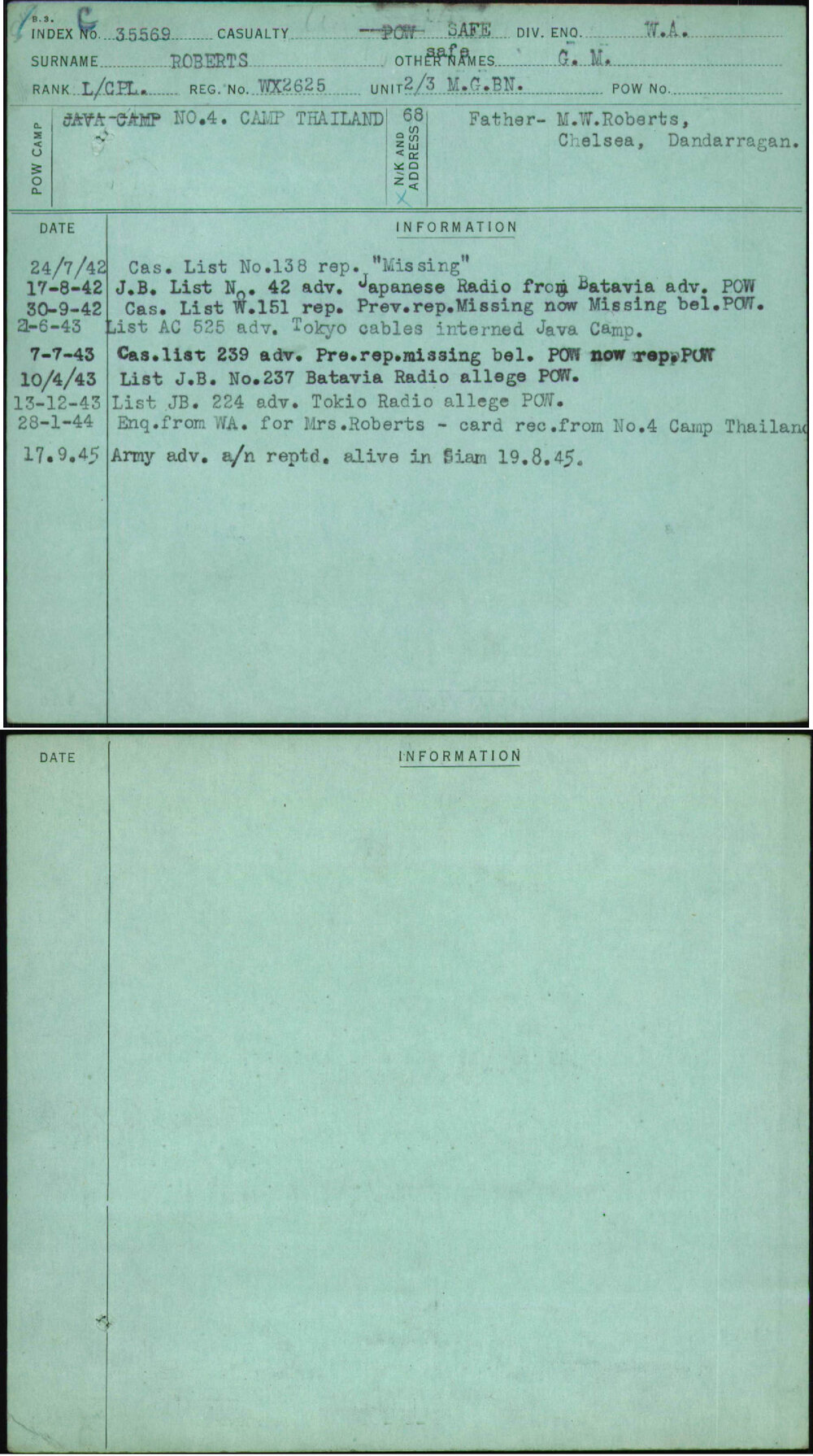 Roberts, G M, WX2625