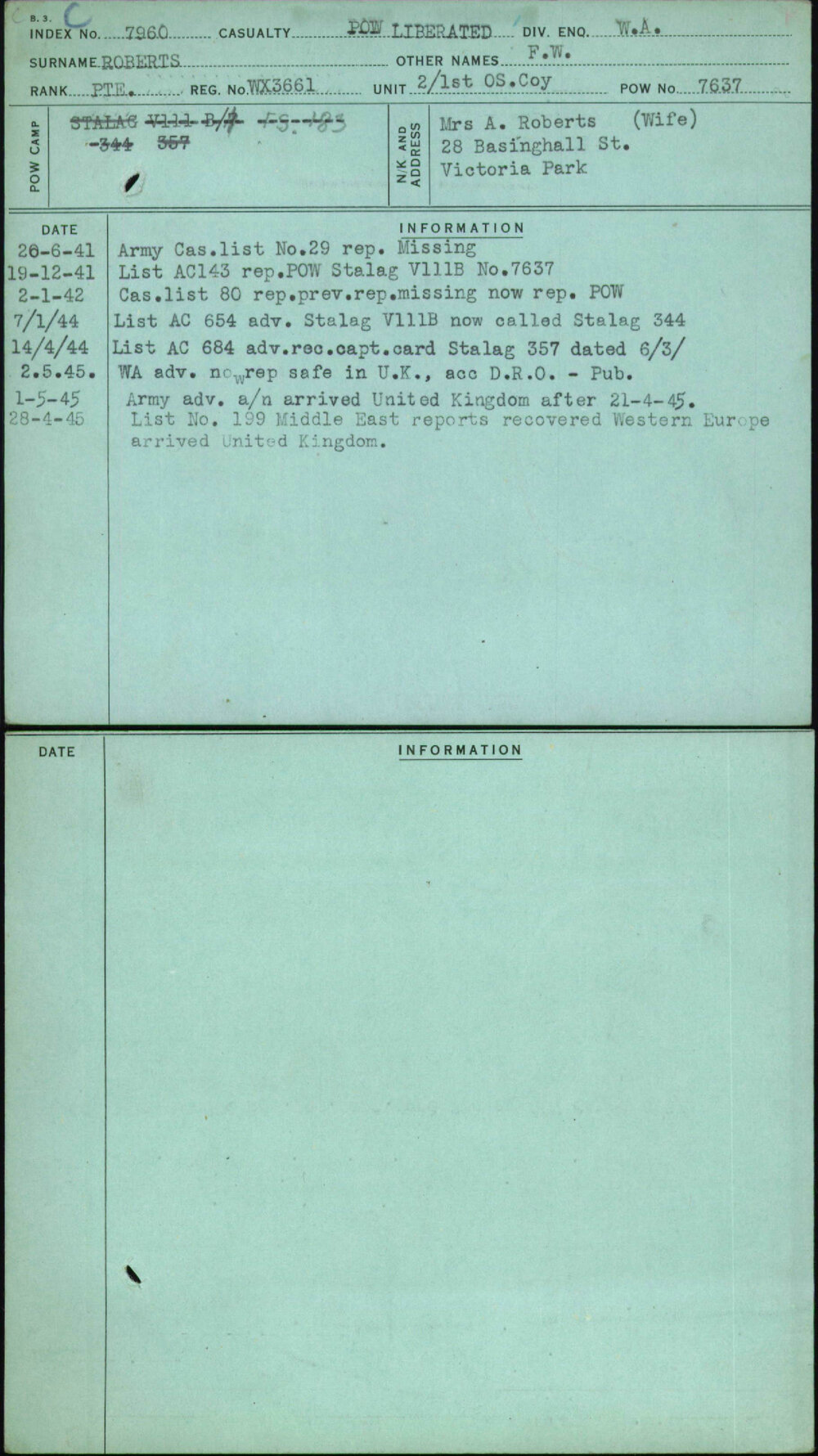 Roberts, F W, WX3661
