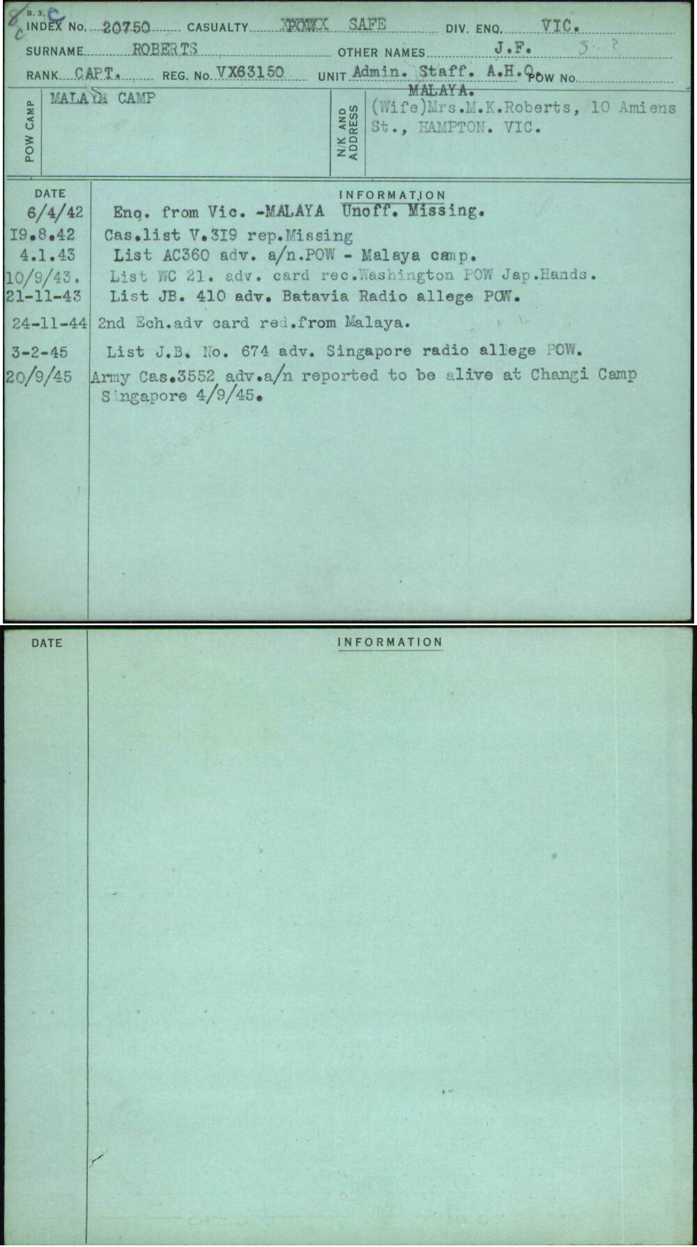 Roberts, J F, VX63150