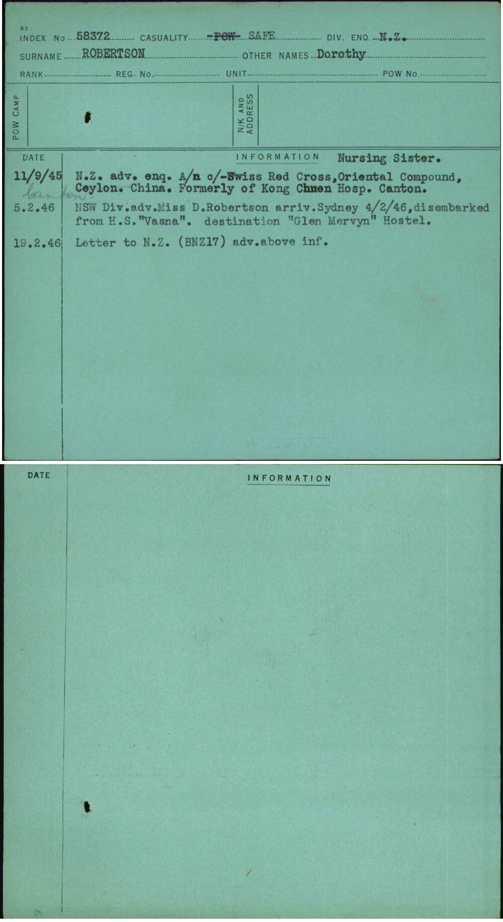 Robertson, Dorothy, [No Service Number]