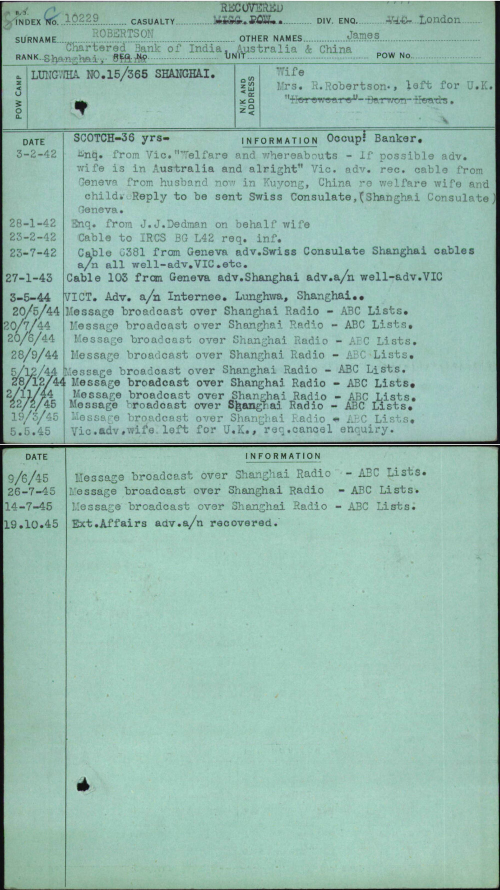 Robertson, James, [No Service Number]