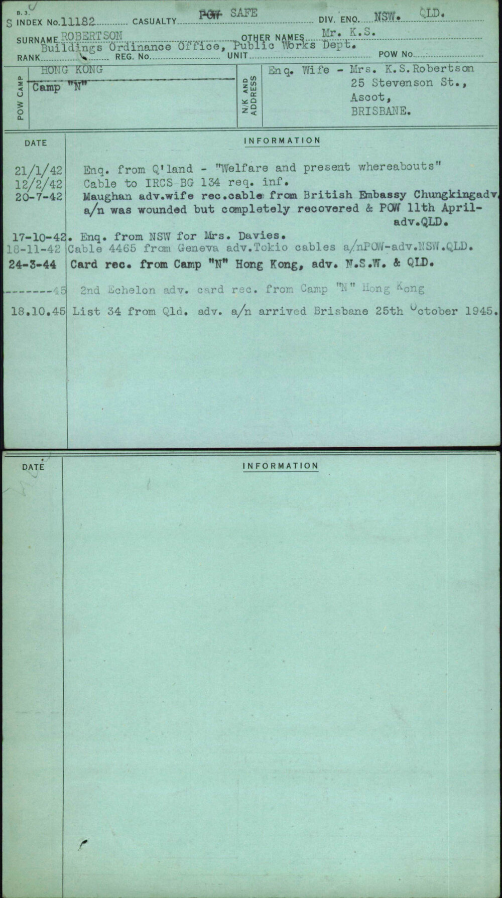 Robertson, Mr K S, [No Service Number]