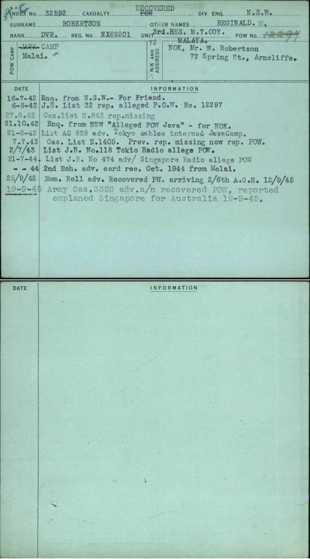 Robertson, Reginald W, NX69201