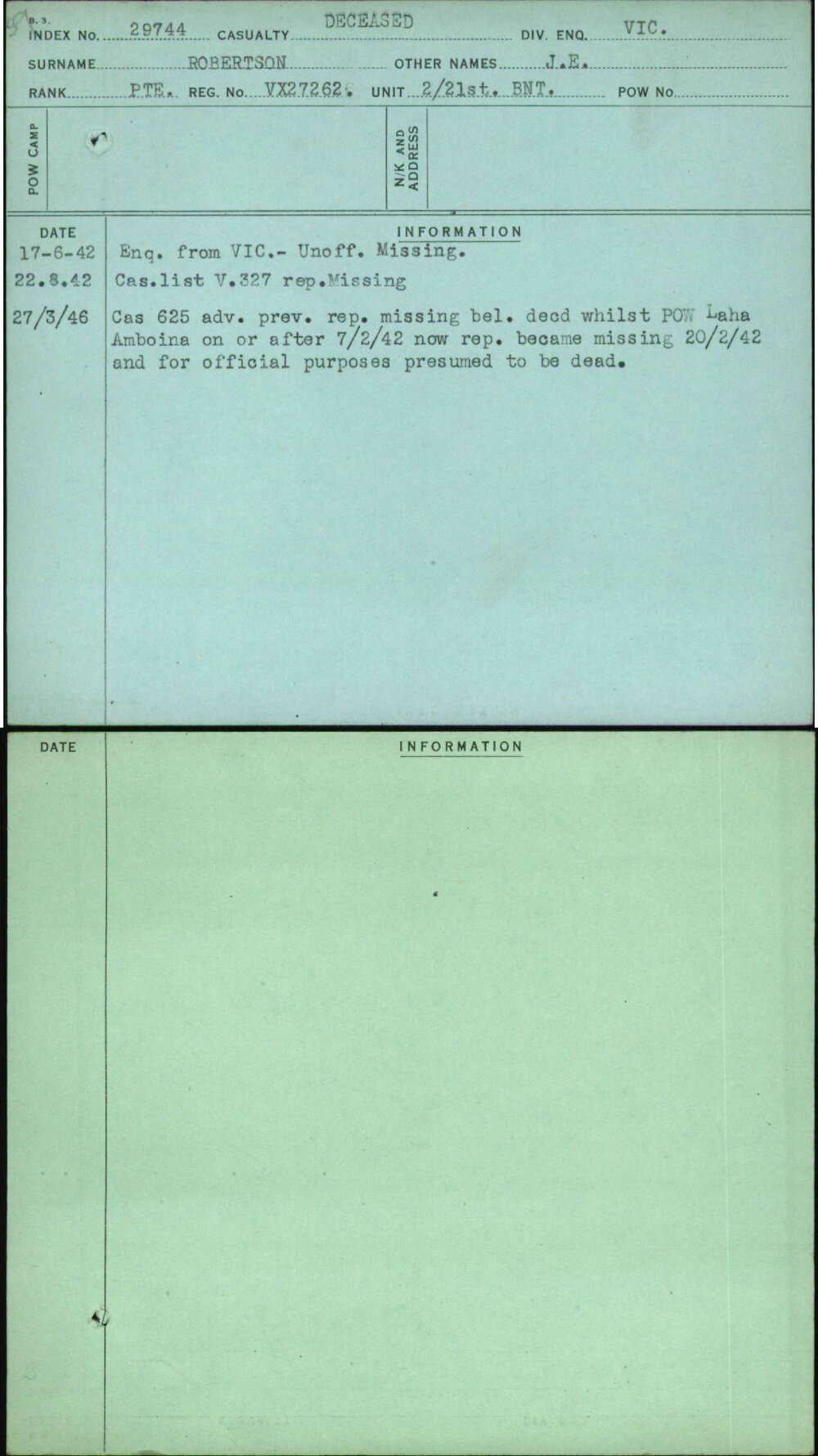 Robertson, J E, VX27262