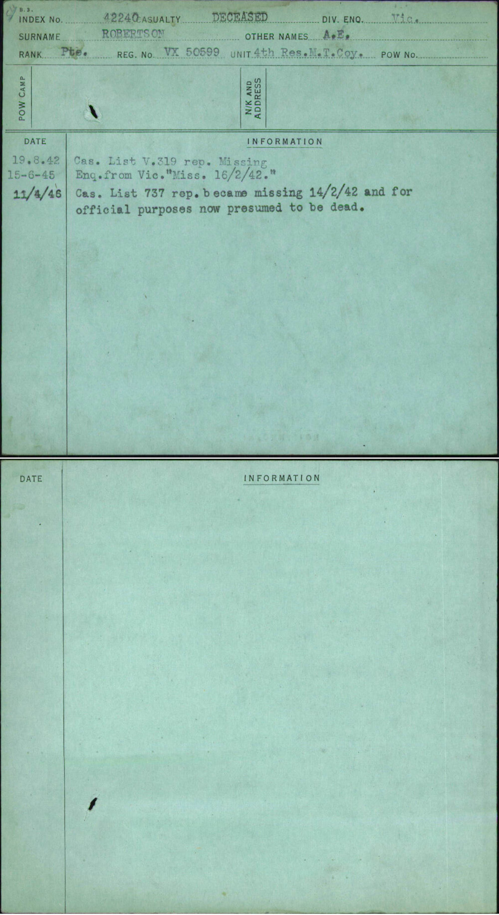 Robertson, A E, VX50599