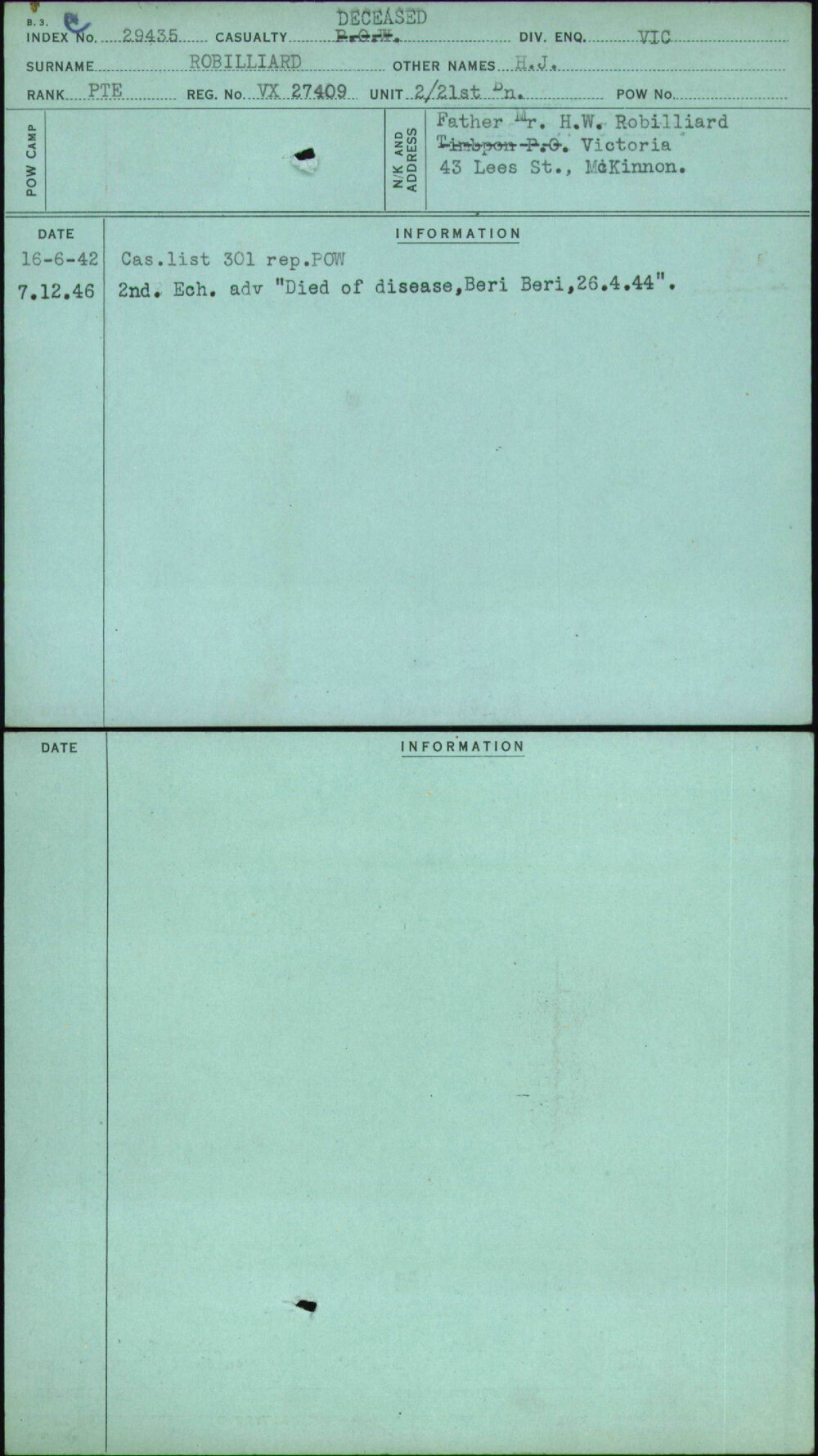 Robilliard, H J, VX27409