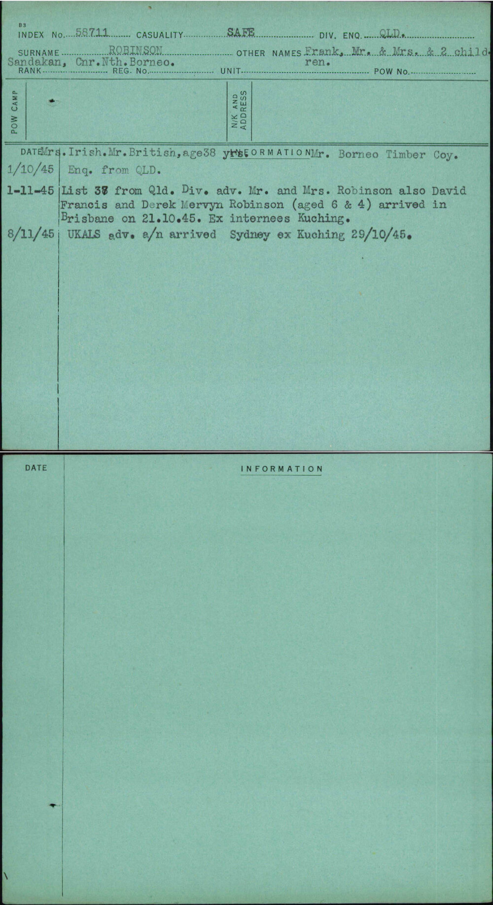 Robinson, Frank Mr &amp; Mrs &amp; 2 Children, [No Service Number]