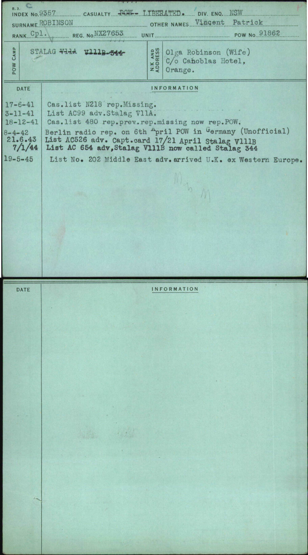 Robinson, Vincent Patrick, NX27653