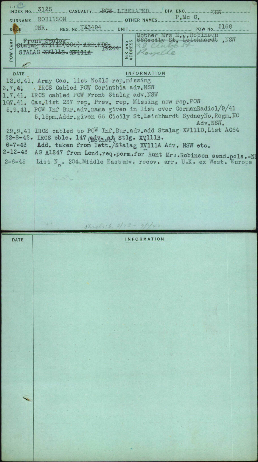 Robinson, P Mc C, NX3494