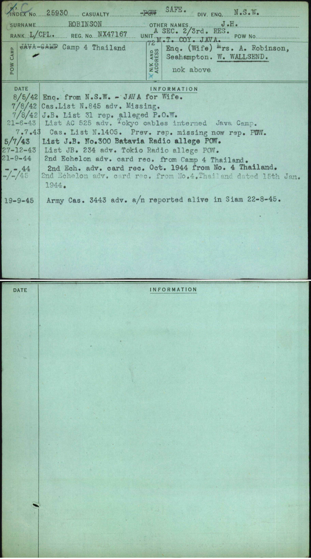 Robinson, J H, NX47167