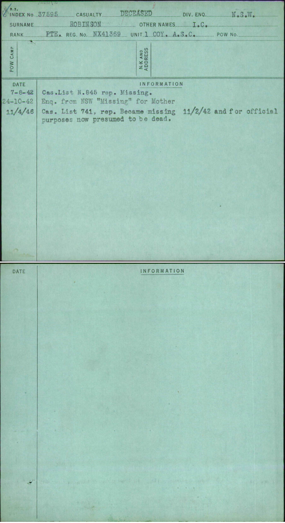 Robinson, I C, NX41369