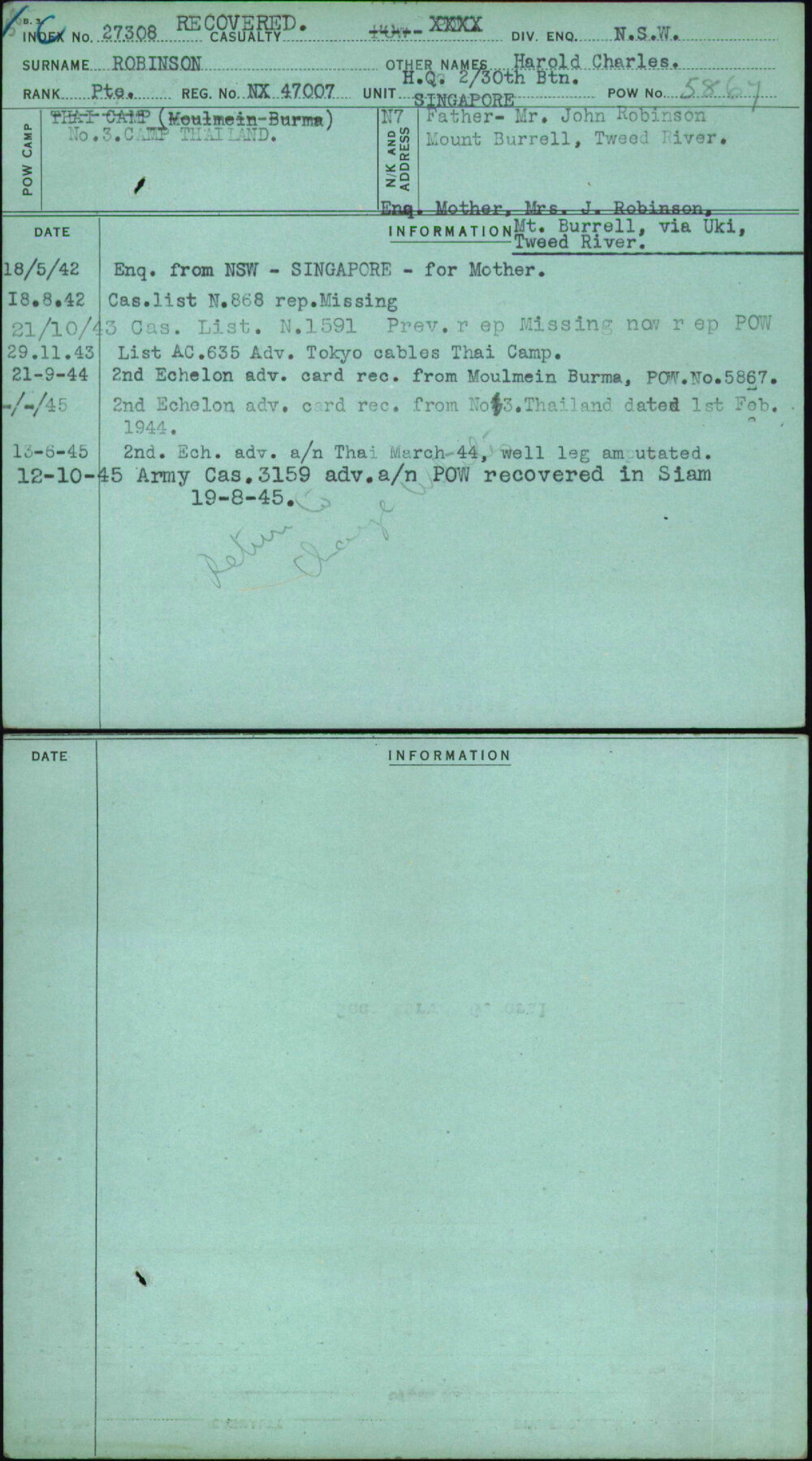 Robinson, Harold Charles, NX47007