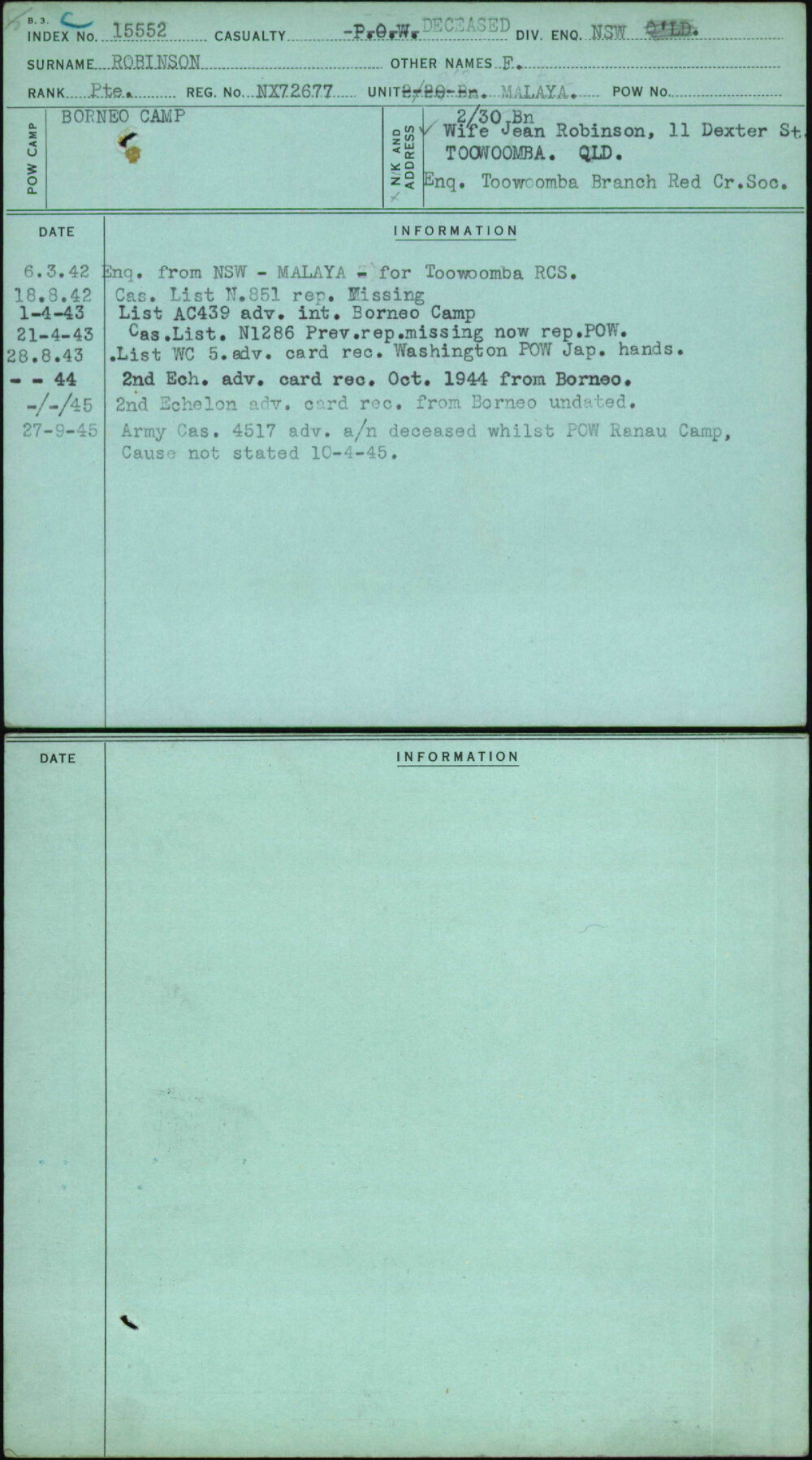 Robinson, F, NX72677