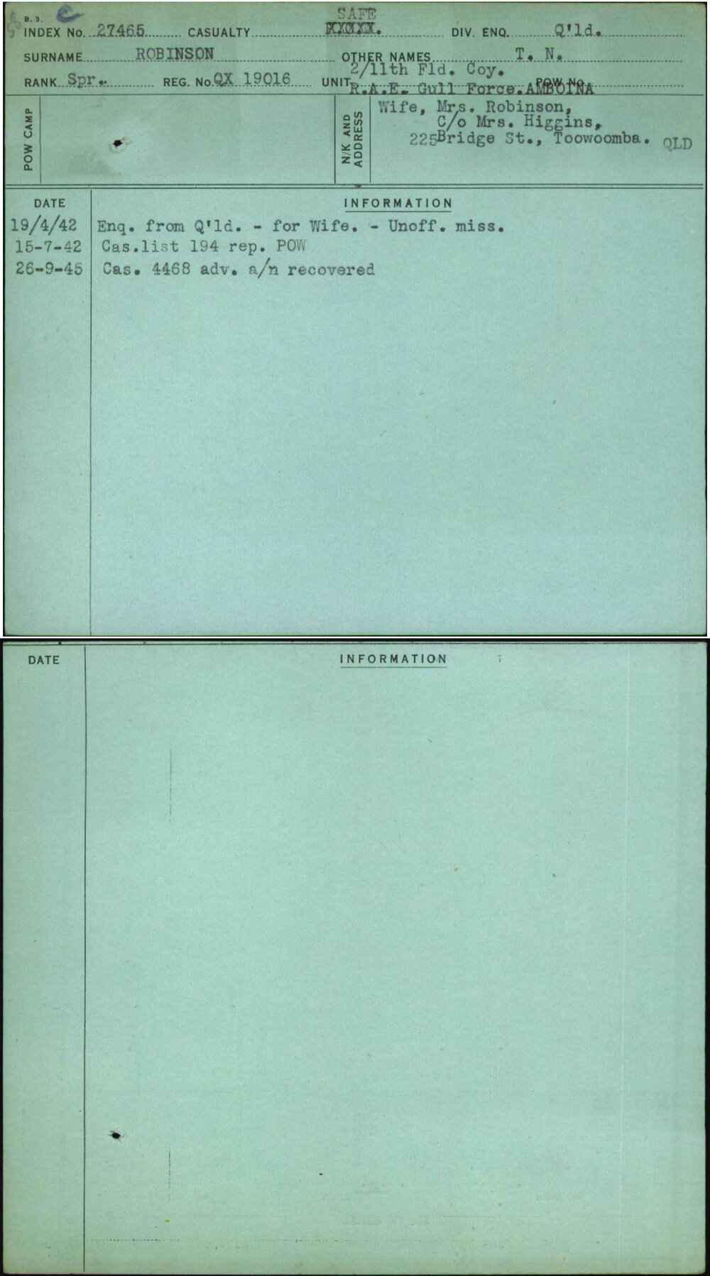 Robinson, T N, QX19016