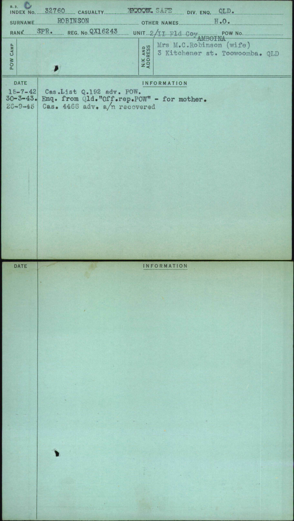 Robinson, H O, QX16243