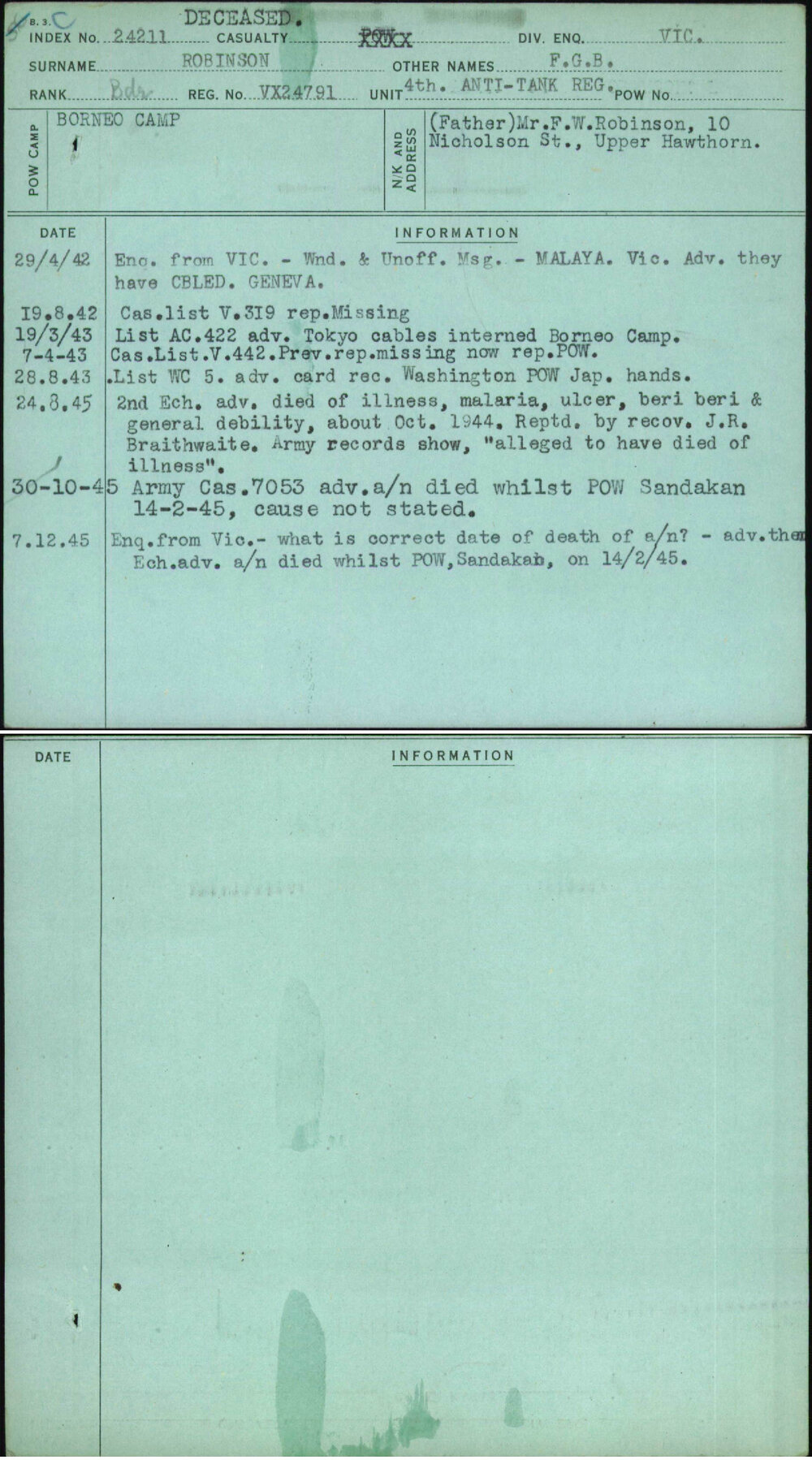 Robinson, F G B, VX24791