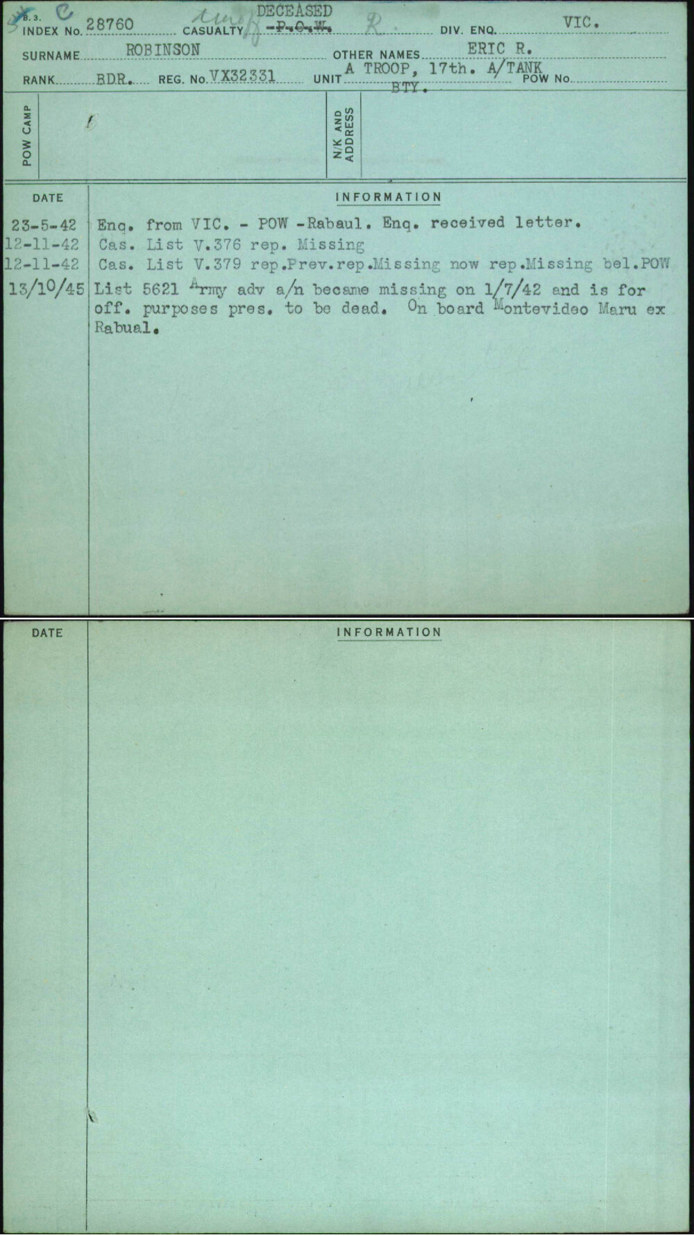 Robinson, Eric R, VX32331