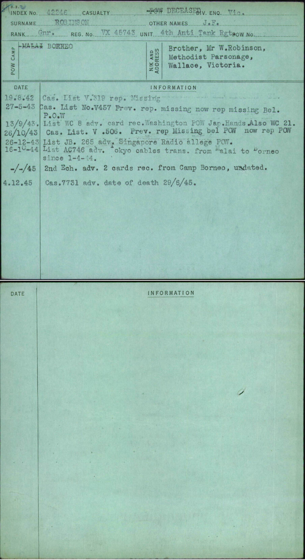 Robinson, J F, VX45743