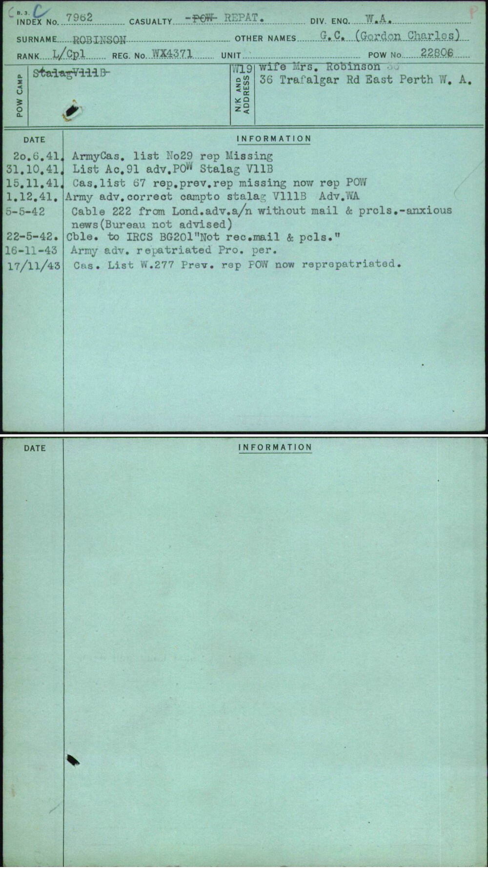 Robinson, G C (Gordon Charles), WX4371