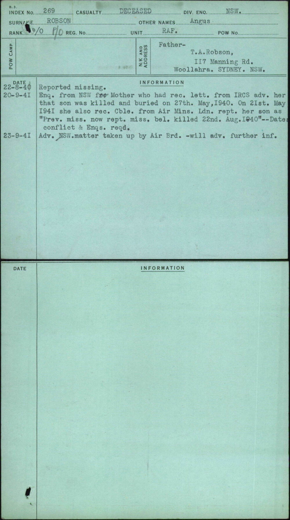 Robson, Angus, [No Service Number]