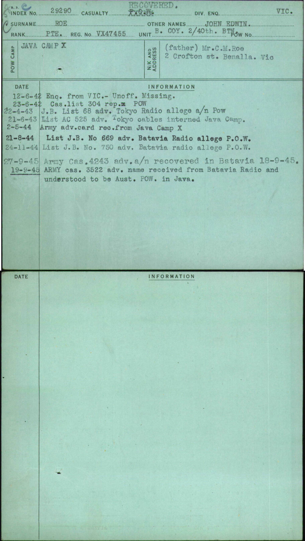 Roe, John Edwin, VX47455