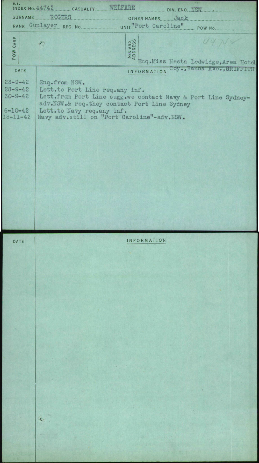 Rogers, Jack, [No Service Number]