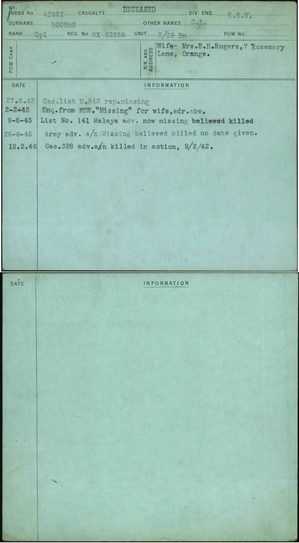 Rogers, C L, NX52538