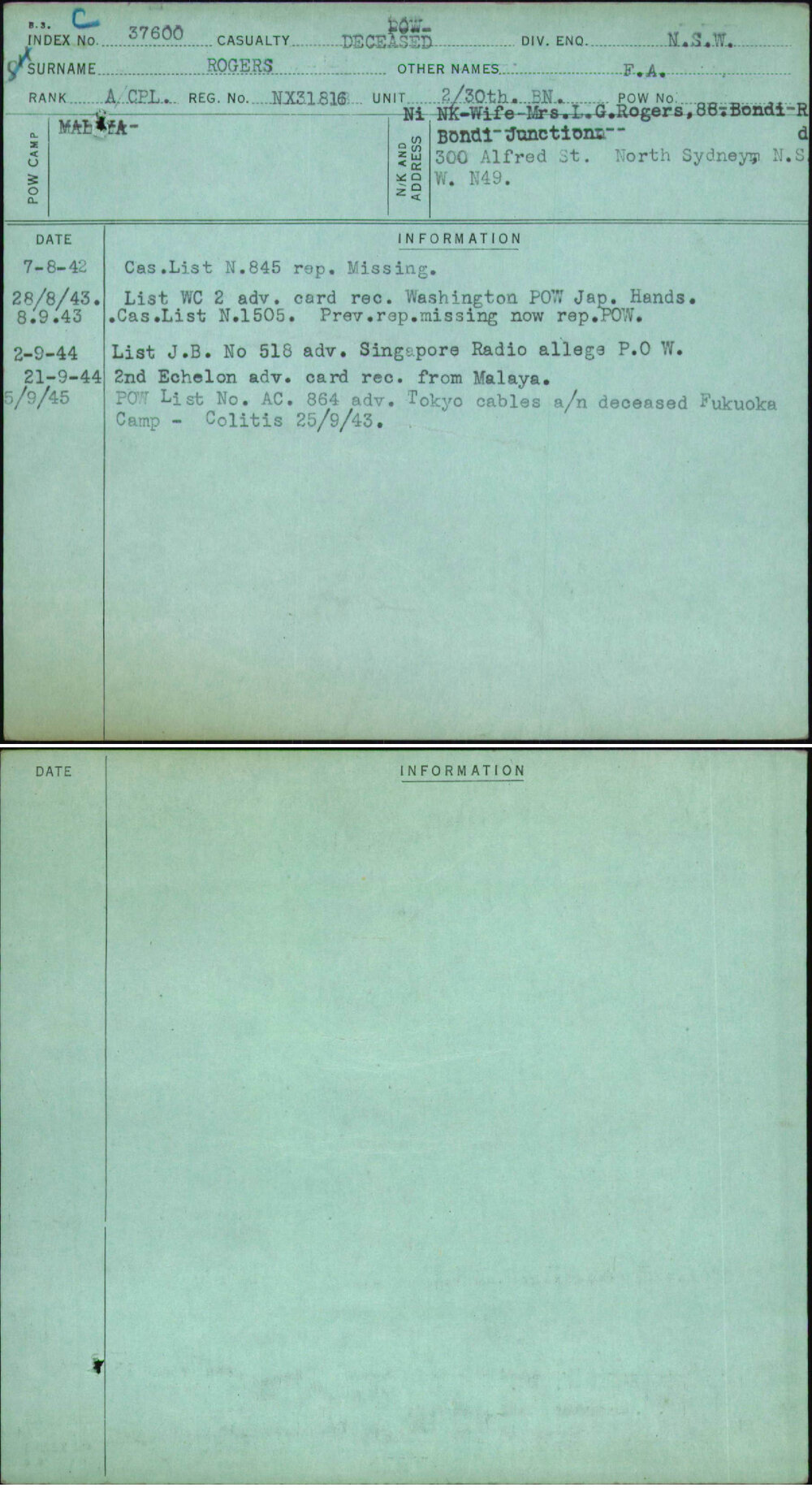 Rogers, F A, NX31816