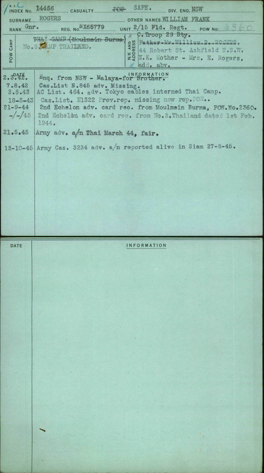 Rogers, William Frank, NX65779