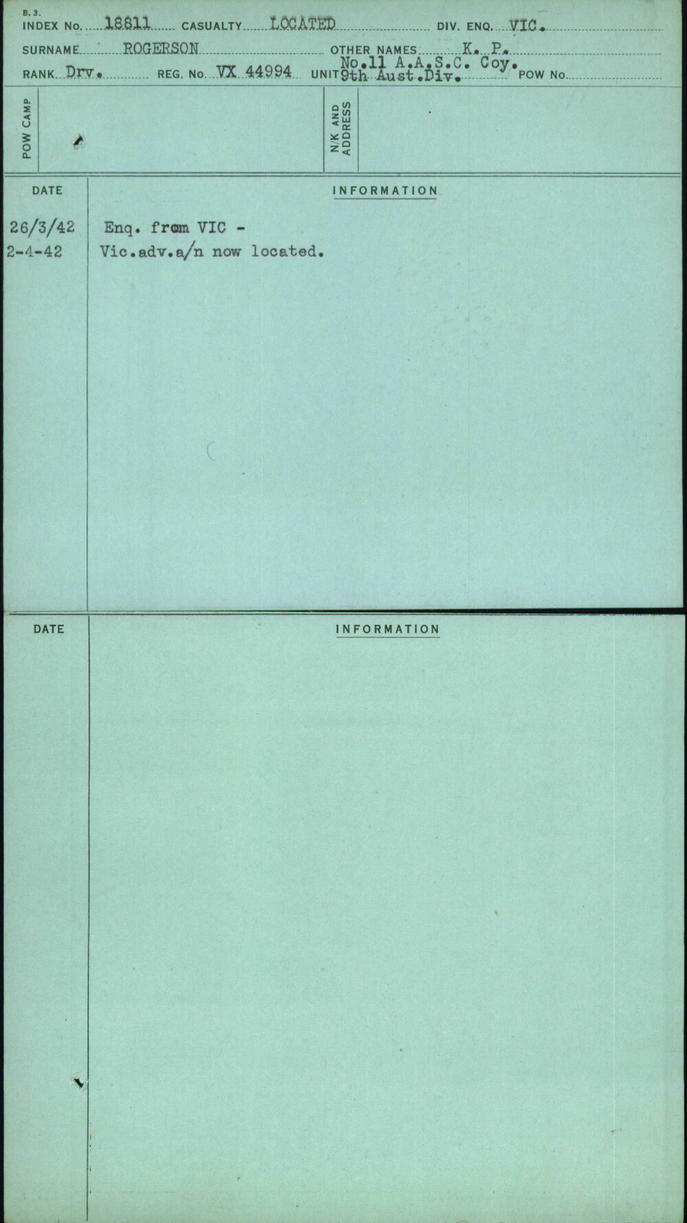 Rogerson, K P, VX44994