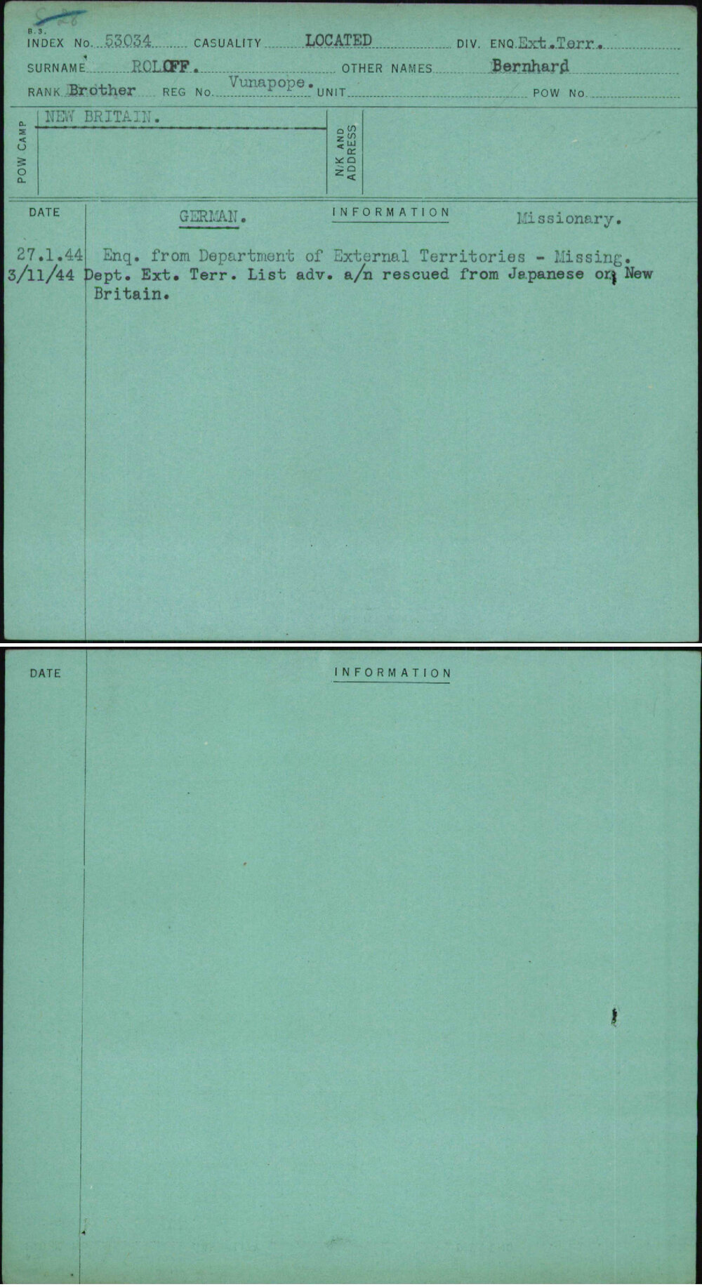 Roloff, Bernhard, Vunapope