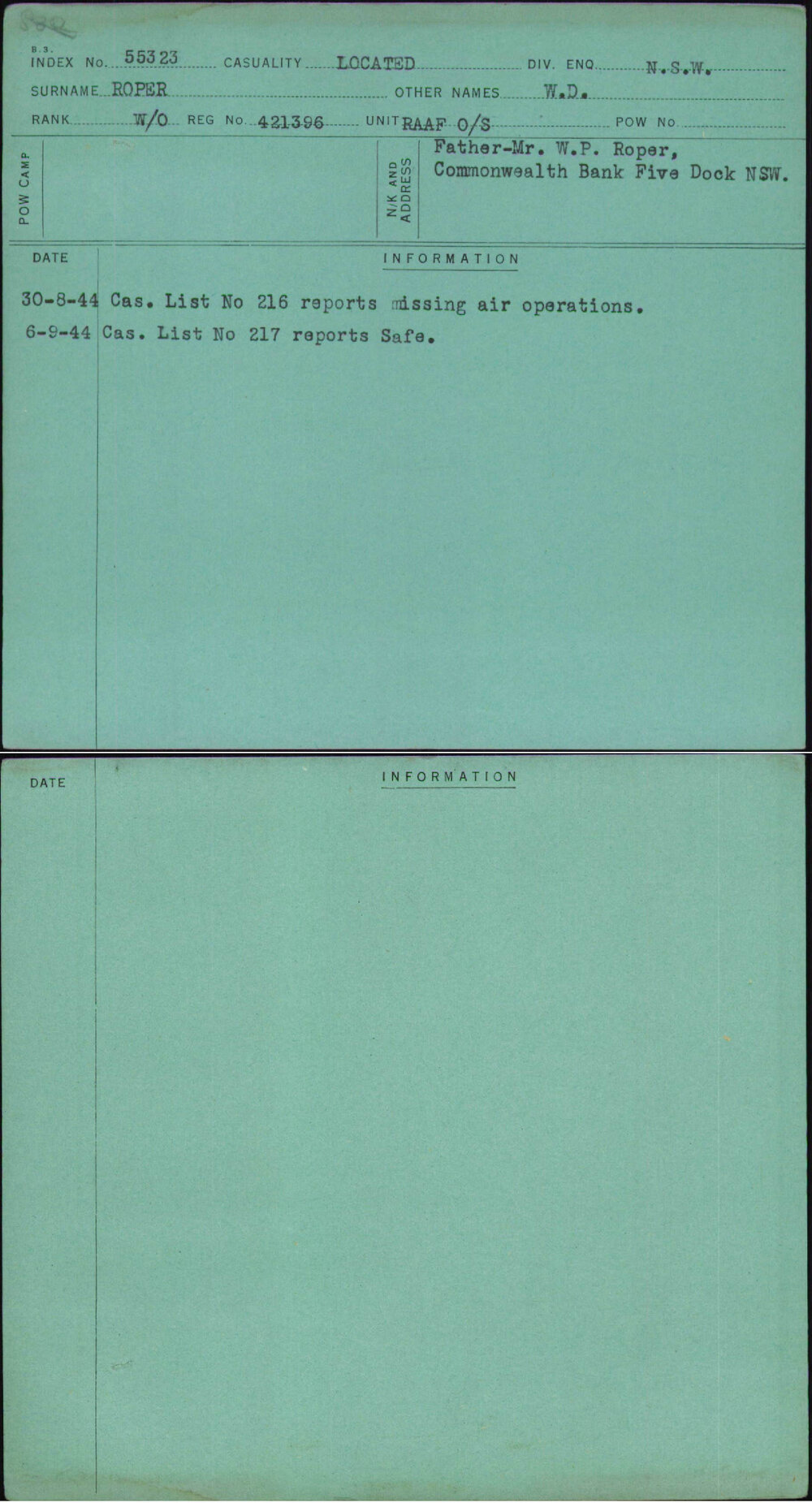Roper, W D, 421396