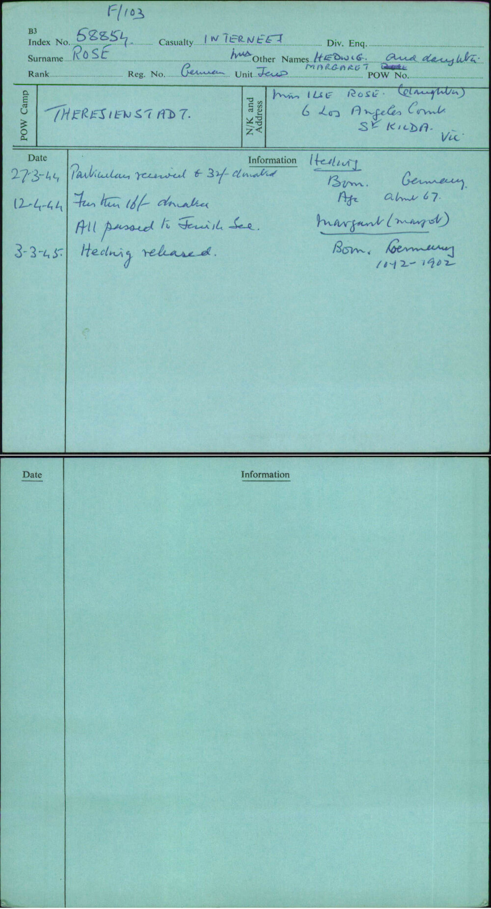 Rose, Hedwig &amp; Daughter Margaret, German