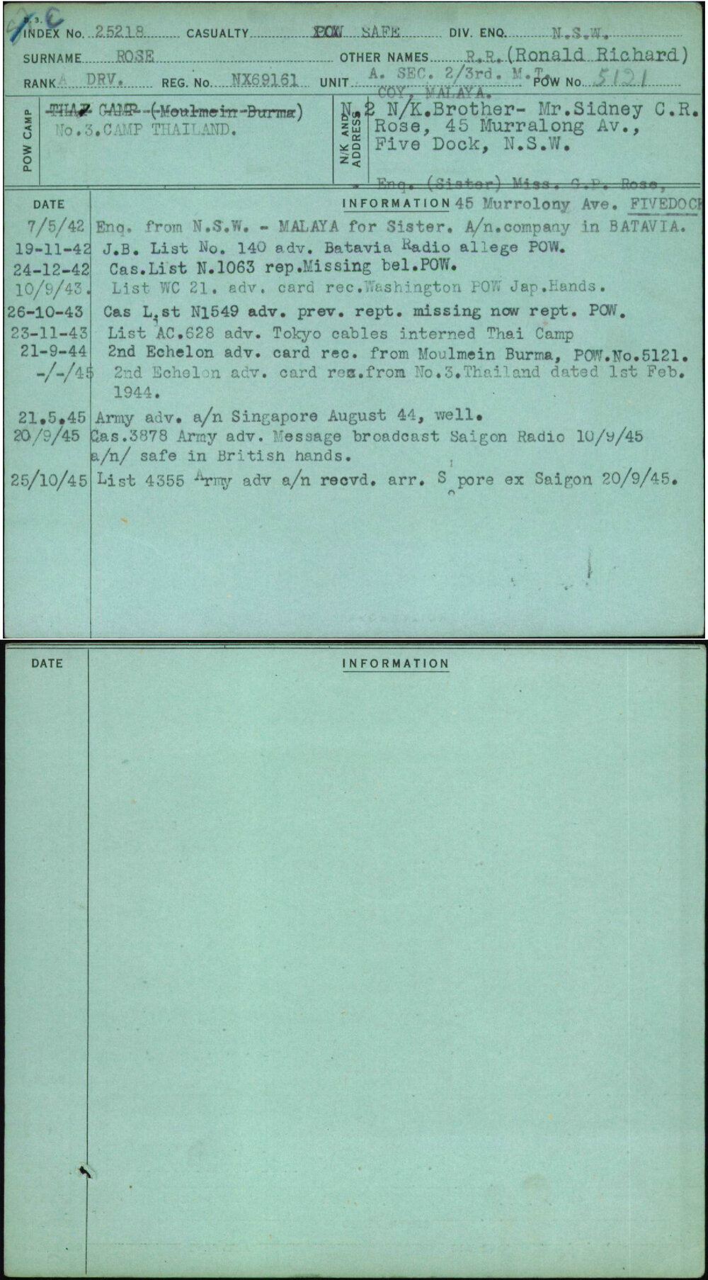 Rose, R R (Ronald Richard), NX69161
