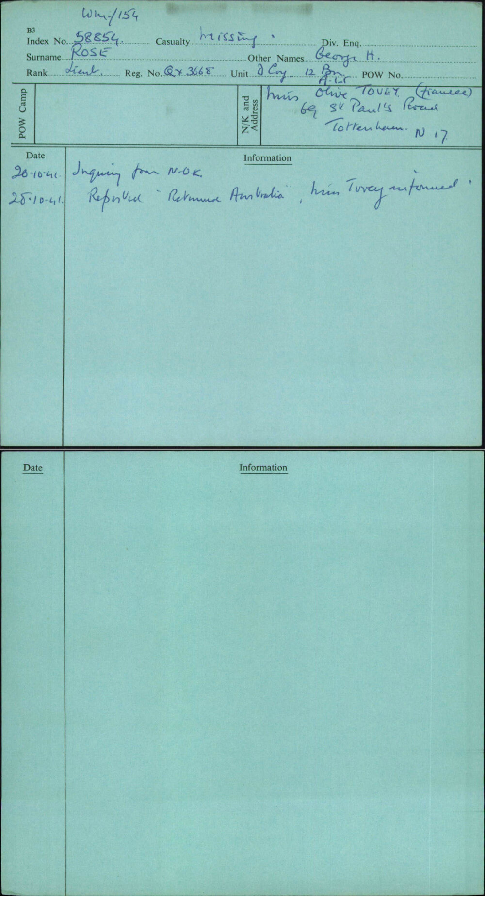 Rose, George H, QX3668