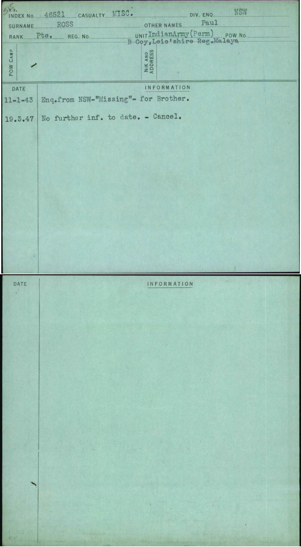 Ross, Paul, [No Service Number]