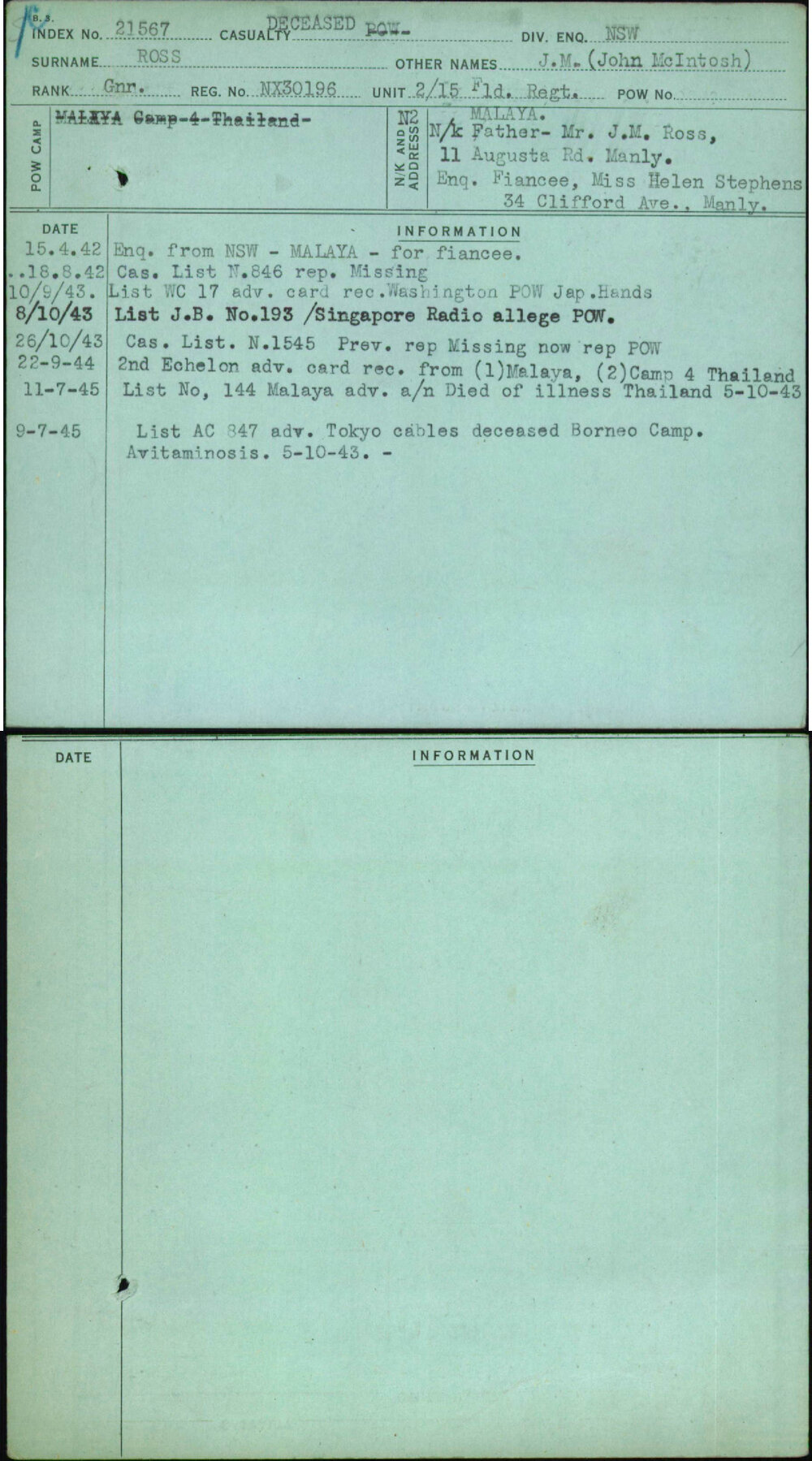 Ross, J M (John Mcintosh), NX30196