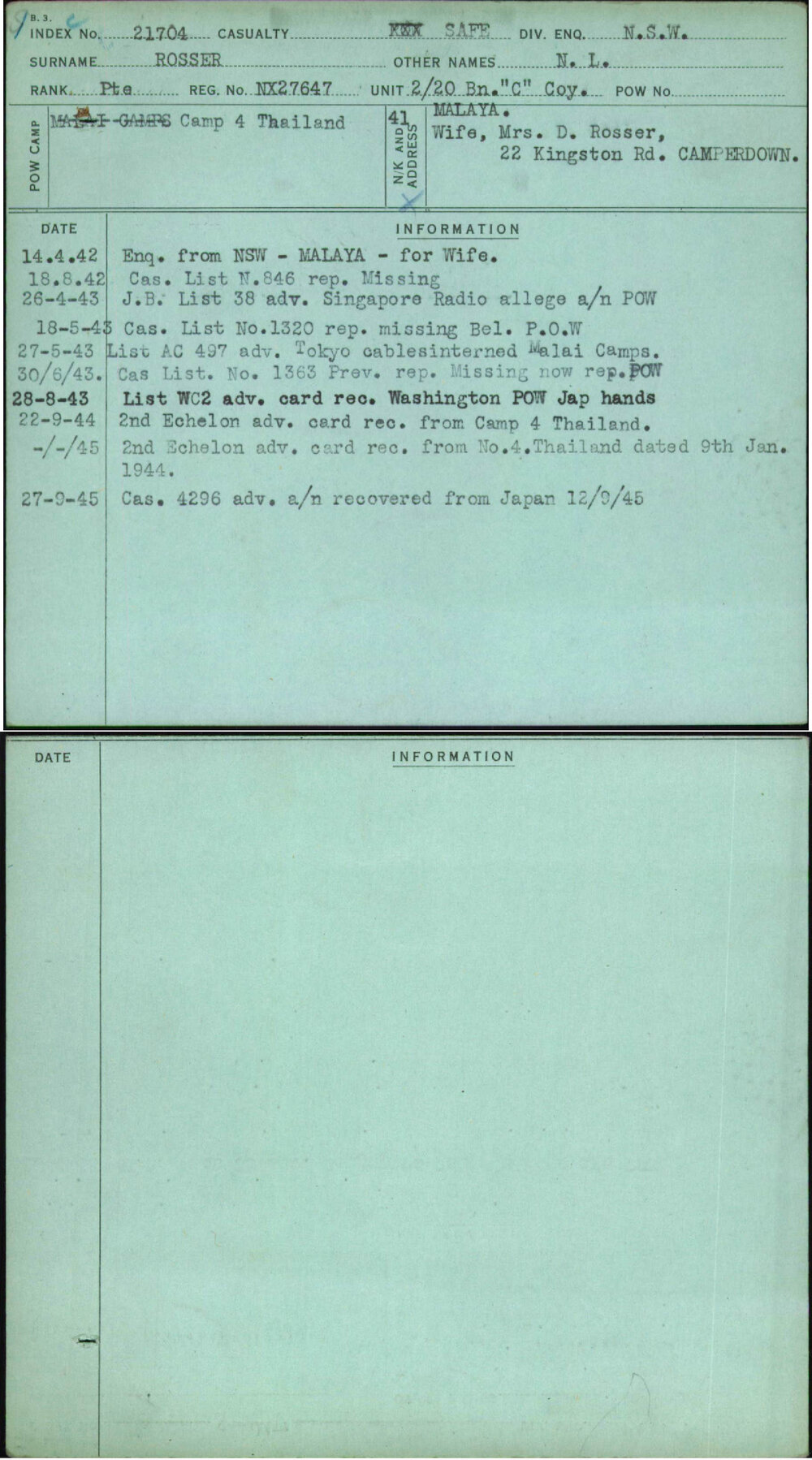 Rosser, N L, NX27647