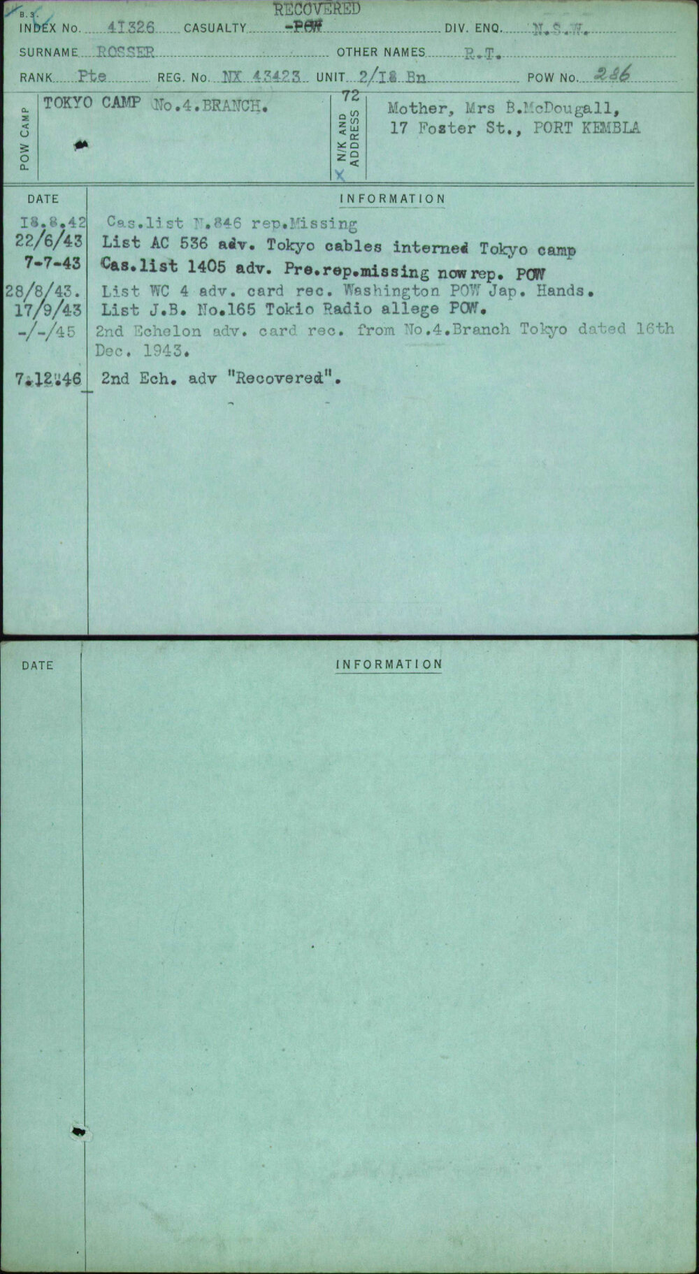 Rosser, R T, NX43423