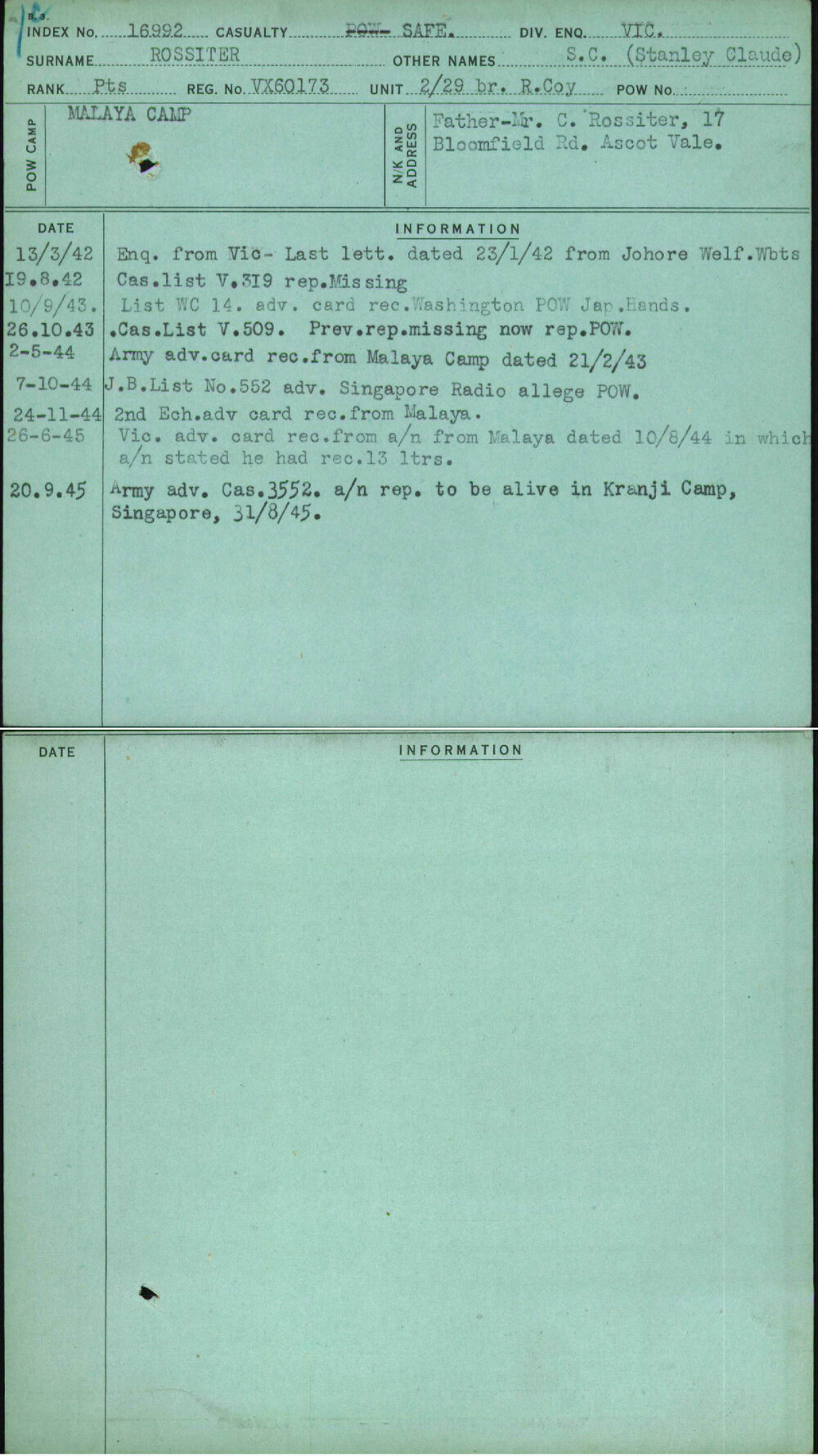 Rossiter, S C (Stanley Claude), VX60173
