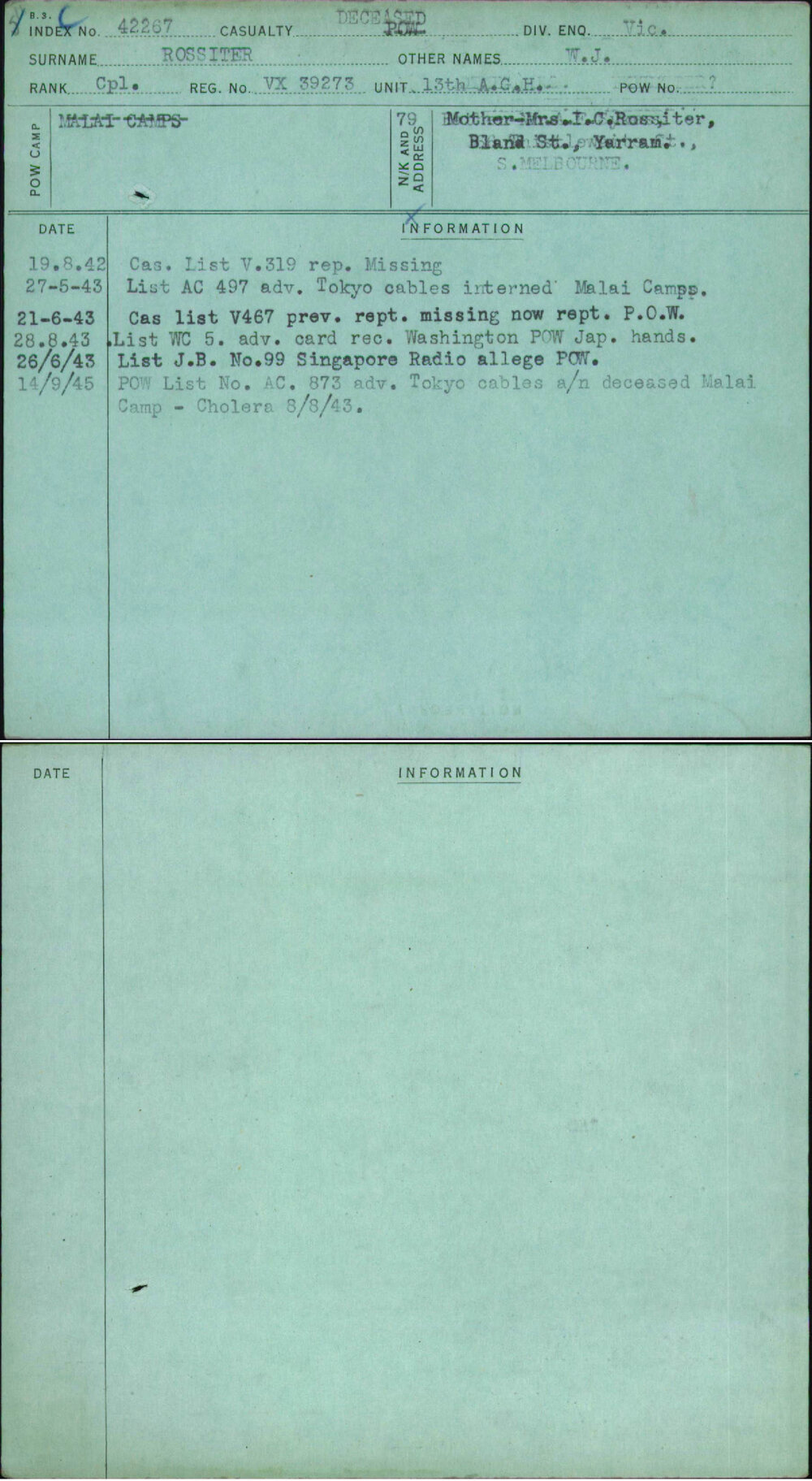 Rossiter, W J, VX39273