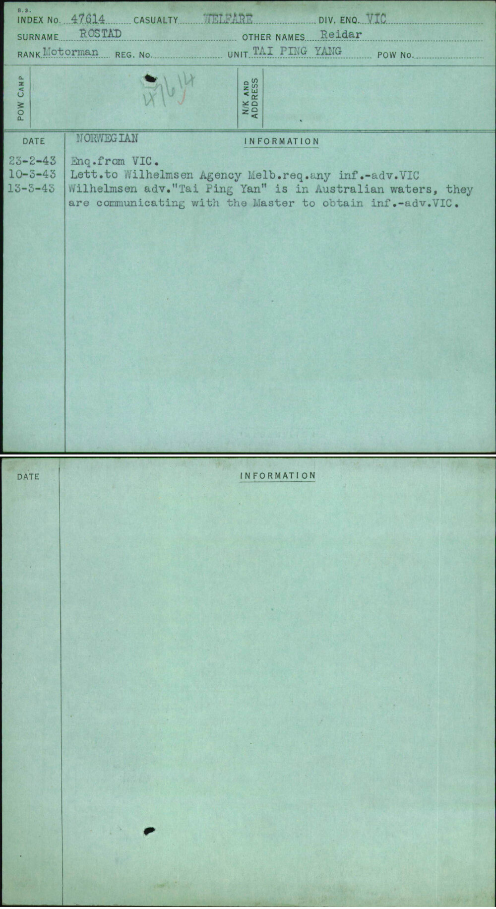 Rostad, Reidar, [No Service Number]
