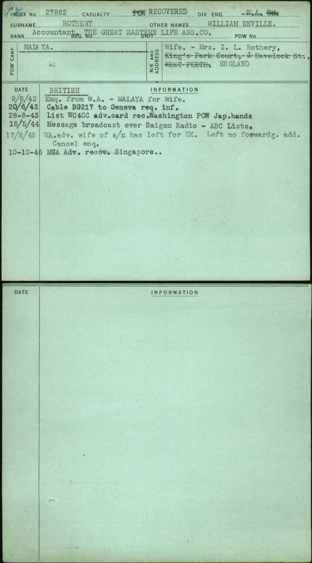 Rothery, William Neville, [No Service Number]