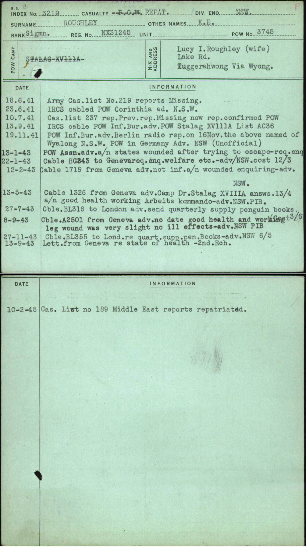 Roughley, K E, NX31245