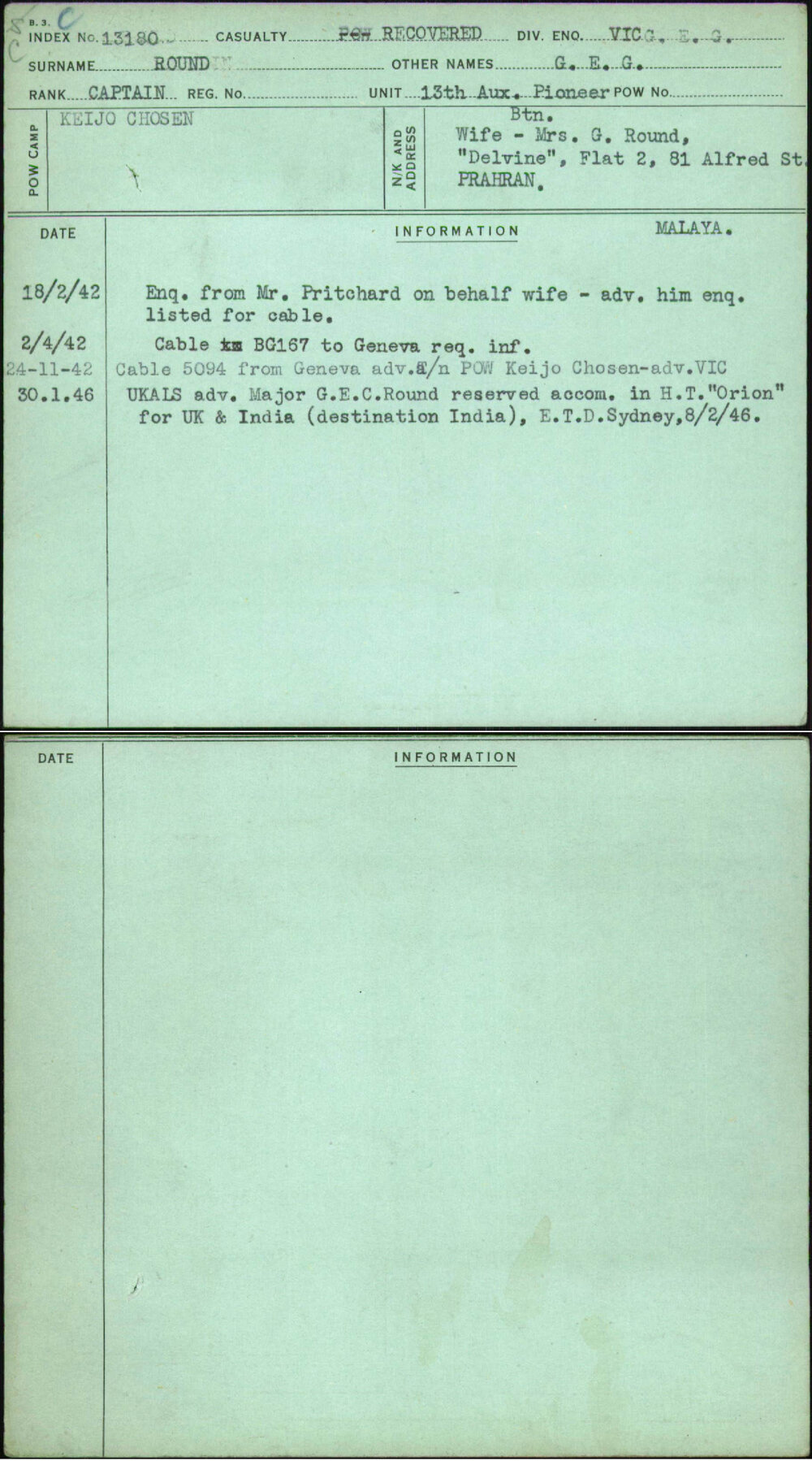 Round, G E G, [No Service Number]