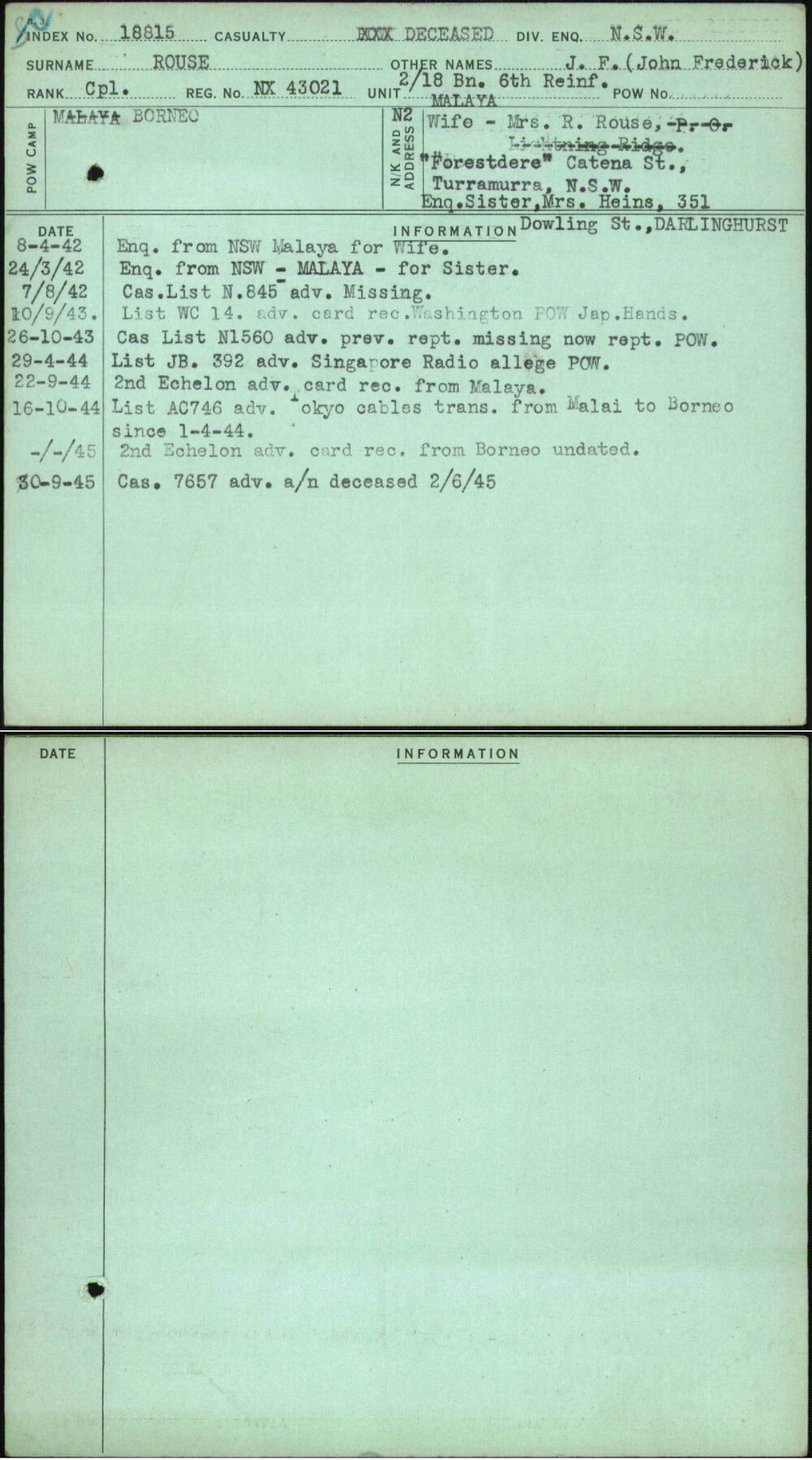 Rouse, J F (John Frederick), NX43021